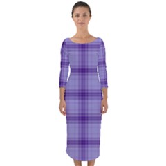 Purple Plaid Original Traditional Quarter Sleeve Midi Bodycon Dress