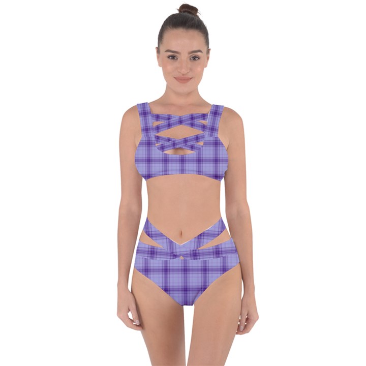 Purple Plaid Original Traditional Bandaged Up Bikini Set 