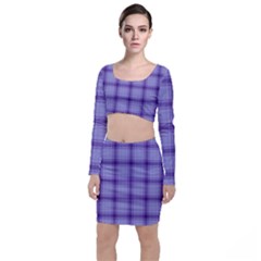Purple Plaid Original Traditional Long Sleeve Crop Top & Bodycon Skirt Set