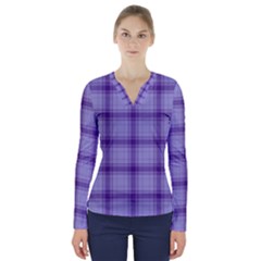 Purple Plaid Original Traditional V-Neck Long Sleeve Top