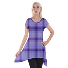 Purple Plaid Original Traditional Short Sleeve Side Drop Tunic