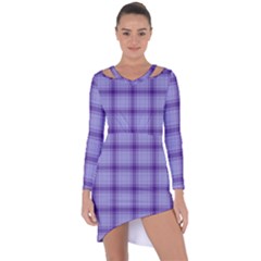 Purple Plaid Original Traditional Asymmetric Cut-Out Shift Dress