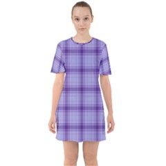 Purple Plaid Original Traditional Sixties Short Sleeve Mini Dress by BangZart