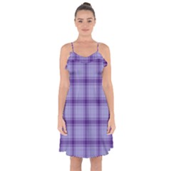 Purple Plaid Original Traditional Ruffle Detail Chiffon Dress