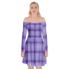 Purple Plaid Original Traditional Off Shoulder Skater Dress