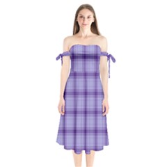 Purple Plaid Original Traditional Shoulder Tie Bardot Midi Dress