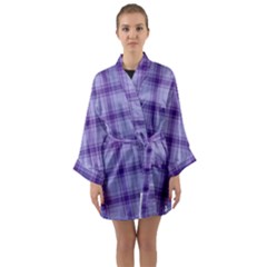 Purple Plaid Original Traditional Long Sleeve Kimono Robe by BangZart