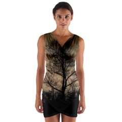 Tree Bushes Black Nature Landscape Wrap Front Bodycon Dress