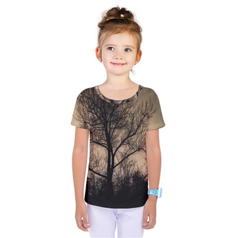 Tree Bushes Black Nature Landscape Kids  One Piece Tee by BangZart