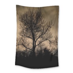 Tree Bushes Black Nature Landscape Small Tapestry