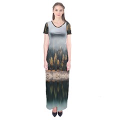 Trees Plants Nature Forests Lake Short Sleeve Maxi Dress