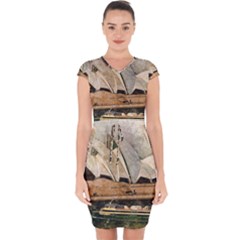 Sydney The Opera House Watercolor Capsleeve Drawstring Dress 