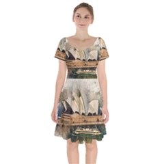 Sydney The Opera House Watercolor Short Sleeve Bardot Dress