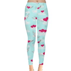 Light Sky Blue Hearts With Wings Leggings  by PattyVilleDesigns