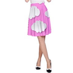 Clouds Sky Pink Comic Background A-line Skirt