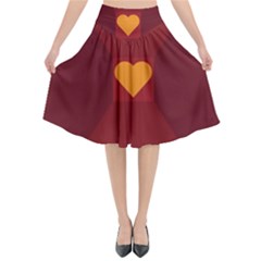 Heart Red Yellow Love Card Design Flared Midi Skirt