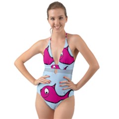 Fish Swarm Meeresbewohner Creature Halter Cut-out One Piece Swimsuit