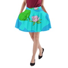 Frog Flower Lilypad Lily Pad Water A-line Pocket Skirt