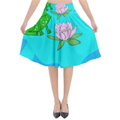 Frog Flower Lilypad Lily Pad Water Flared Midi Skirt