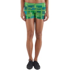 Green Abstract Geometric Yoga Shorts