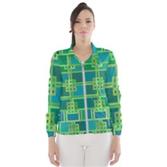 Green Abstract Geometric Wind Breaker (women)