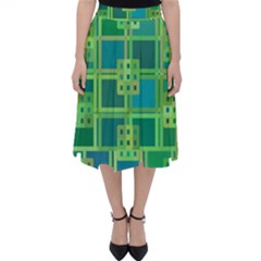 Green Abstract Geometric Folding Skater Skirt by BangZart