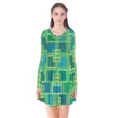 Green Abstract Geometric Flare Dress