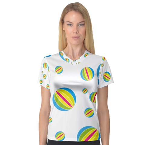 Balloon Ball District Colorful V-neck Sport Mesh Tee by BangZart