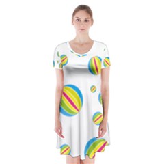 Balloon Ball District Colorful Short Sleeve V-neck Flare Dress