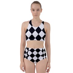 Grid Domino Bank And Black Racer Back Bikini Set