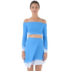 Sky Blue Blue Sky Clouds Day Off Shoulder Top With Skirt Set by BangZart