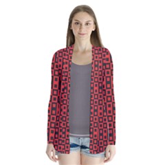 Abstract Background Red Black Drape Collar Cardigan