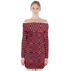 Abstract Background Red Black Long Sleeve Off Shoulder Dress