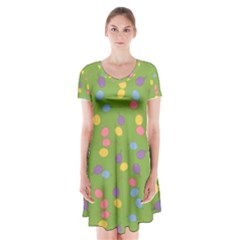 Balloon Grass Party Green Purple Short Sleeve V-neck Flare Dress