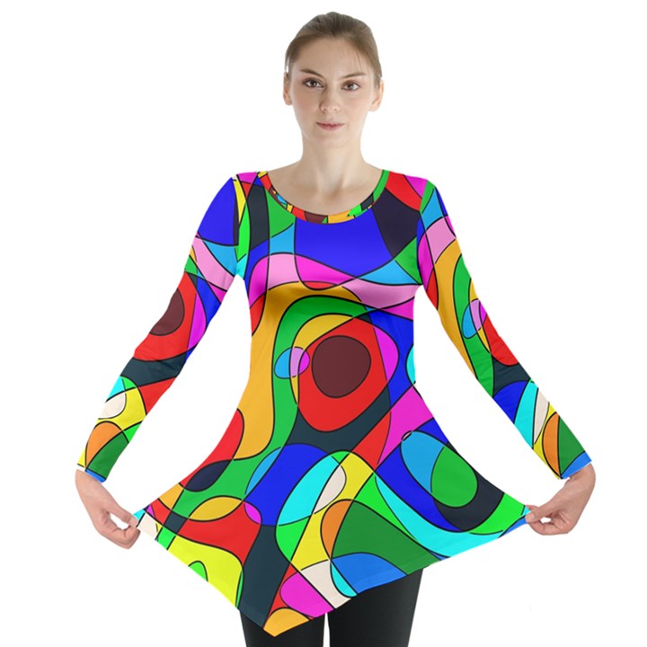 Digital Multicolor Colorful Curves Long Sleeve Tunic 