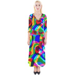 Digital Multicolor Colorful Curves Quarter Sleeve Wrap Maxi Dress by BangZart