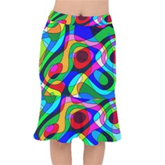 Digital Multicolor Colorful Curves Mermaid Skirt