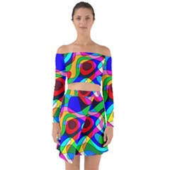 Digital Multicolor Colorful Curves Off Shoulder Top With Skirt Set