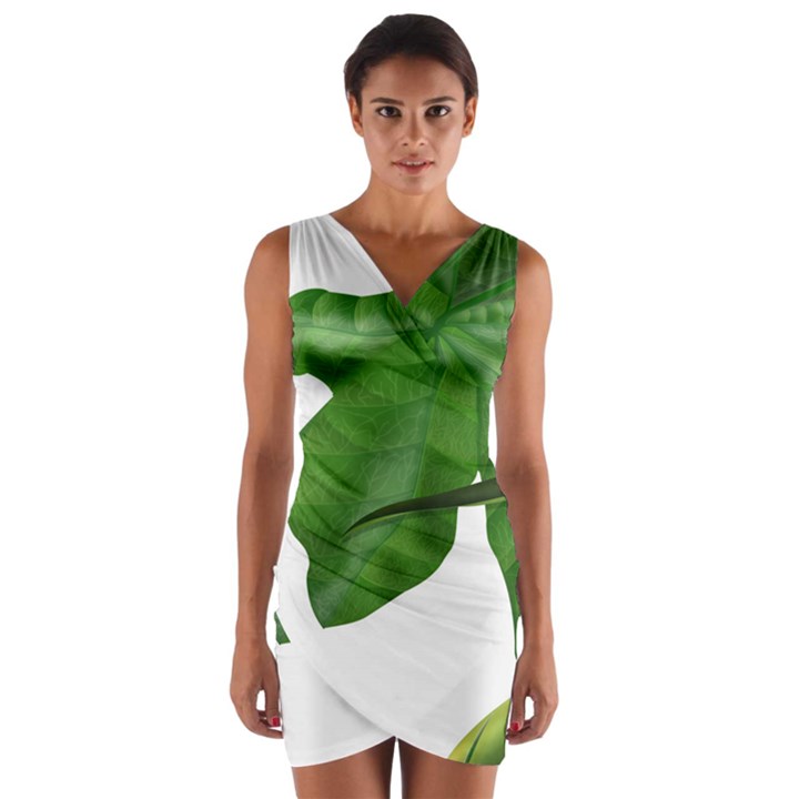 Plant Berry Leaves Green Flower Wrap Front Bodycon Dress