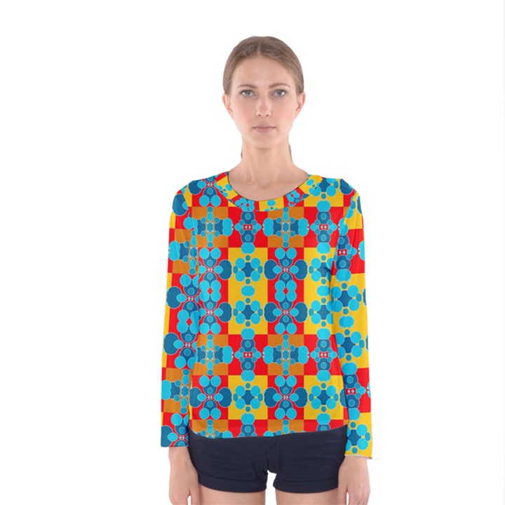 Pop Art Abstract Design Pattern Women s Long Sleeve Tee