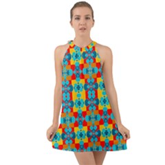 Pop Art Abstract Design Pattern Halter Tie Back Chiffon Dress