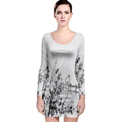 Snow Winter Cold Landscape Fence Long Sleeve Bodycon Dress