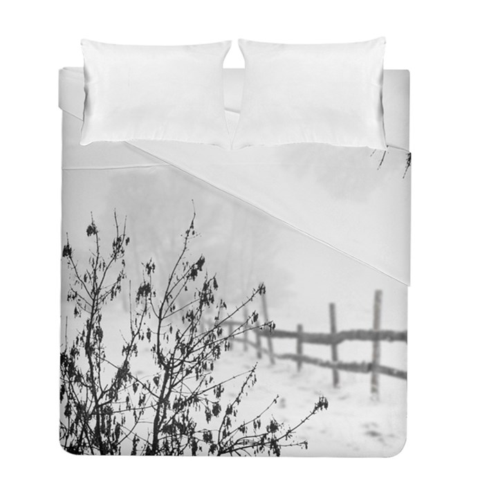 Snow Winter Cold Landscape Fence Duvet Cover Double Side (Full/ Double Size)