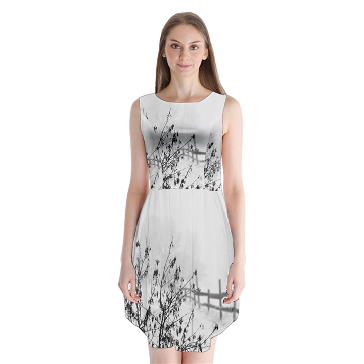 Snow Winter Cold Landscape Fence Sleeveless Chiffon Dress  