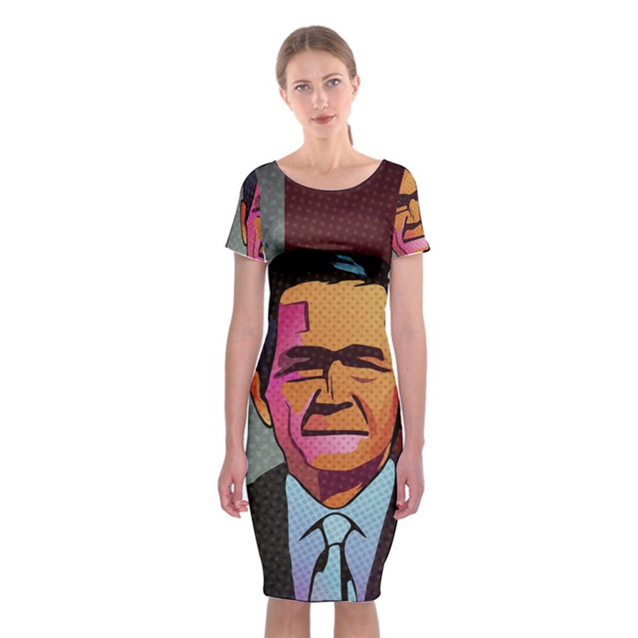 George W Bush Pop Art President Usa Classic Short Sleeve Midi Dress