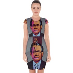 George W Bush Pop Art President Usa Capsleeve Drawstring Dress 