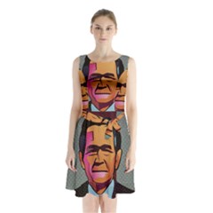 George W Bush Pop Art President Usa Sleeveless Waist Tie Chiffon Dress