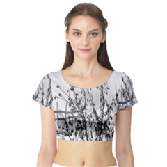 Snow Winter Cold Landscape Fence Short Sleeve Crop Top