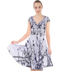 Snow Winter Cold Landscape Fence Cap Sleeve Front Wrap Midi Dress