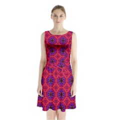 Retro Abstract Boho Unique Sleeveless Waist Tie Chiffon Dress